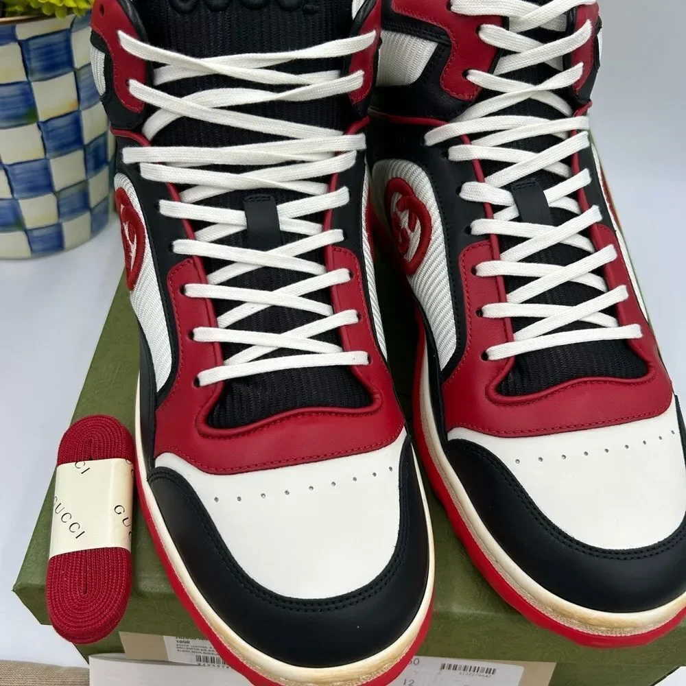 Men’s Gucci MAC 80 high top Leather sneakers Size 12 made in Italy - Picture 4 of 9